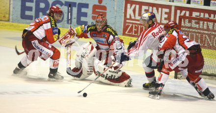?sterreichische Eishockey Bundesliga. KAC gegen Red Bull Salzburg. Igor Ivanov, Hannes Enzenhofer, Jeremy Rebek (KAC), Juha Lind (Salzburg). Klagenfurt, am 22.10.2006.
---
pressefotos, pressefotografie, kuess, qs, qspictures, sport, bild, bilder, bilddatenbank