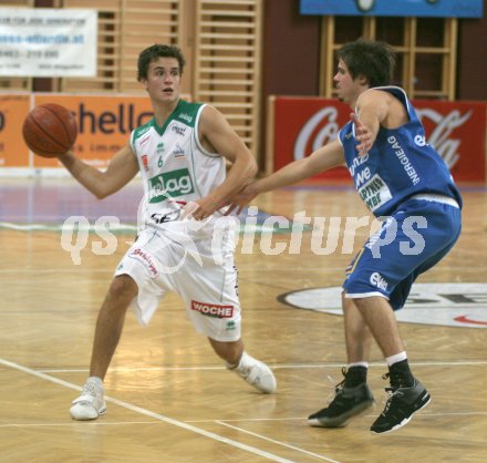 Basketball Bundesliga. W?rthersee Piraten gg. Swans Gmunden. Marco Breithuber (Piraten), Johannes Kienesberger (Gmunden). Klagenfurt, am 20.10.2006.
Foto: qspictures/Nadja Kuess
---
pressefotos, pressefotografie, kuess, qs, qspictures, sport, bild, bilder, bilddatenbank