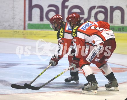 Eishockey Bundesliga. EC KAC gegen HC TWK Innsbruck. Jens Kraiger, Ricard Persson (KAC). Klagenfurt, am 5. 10. 2006.
---
pressefotos, pressefotografie, kuess, qs, qspictures, sport, bild, bilder, bilddatenbank