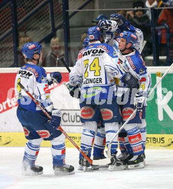 Eishockey Bundesliga. VSV gegen EHC Liwest Linz. Torjubel VSV. Villach, am 12.1.2007.
Foto: Kuess 
---
pressefotos, pressefotografie, kuess, qs, qspictures, sport, bild, bilder, bilddatenbank