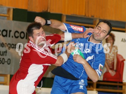 Handball Bundesliga. SC Ferlach gegen SVVW Klagenfurt. Martin Uschnig (Ferlach), Uros Privsek (SVVW).  Ferlach, am 30.9.2006.
---
pressefotos, pressefotografie, kuess, qs, qspictures, sport, bild, bilder, bilddatenbank