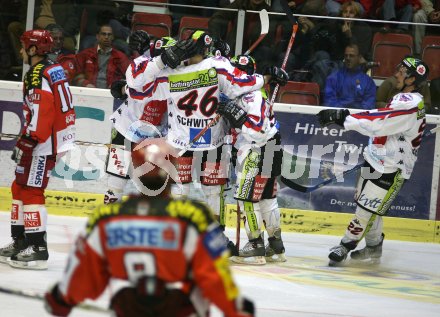 Eishockey Bundesliga. KAC gegen Innsbruck. Torjubel Innsbruck. Klagenfurt, am 5.10.2006.
---
pressefotos, pressefotografie, kuess, qs, qspictures, sport, bild, bilder, bilddatenbank