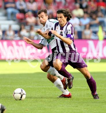 Fussball Bundesliga. SK Austria Kelag Kaernten gegen FK Austria Magna. Alexander Hauser (Austria Kaernten), Jocelyn Blanchard (Austria Magna). Klagenfurt, am 15.9.2007.
Foto: Kuess
---
pressefotos, pressefotografie, kuess, qs, qspictures, sport, bild, bilder, bilddatenbank