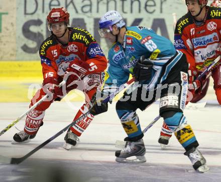 Erste Bank Eishockey Bundesliga. KAC gegen EHC Liwest Linz. Paul Schellander (KAC), Markus Schlacher (Linz). Klagenfurt, am 28.9.2007.
Foto: Kuess
---
pressefotos, pressefotografie, kuess, qs, qspictures, sport, bild, bilder, bilddatenbank