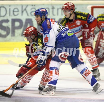 Erste Bank Eishockey Bundesliga. KAC gegen VSV.Gregor Hager (KAC), Dany Bousquet (VSV). Klagenfurt, am 4.10.2007.
Foto: Kuess
---
pressefotos, pressefotografie, kuess, qs, qspictures, sport, bild, bilder, bilddatenbank