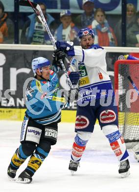 Erste Bank Eishockey Bundesliga. VSV gegen Black Wings Linz.  Darell Scoville (VSV), Kent Salfi (Linz). Villach, am 20.10.2007.
Foto: Kuess
---
pressefotos, pressefotografie, kuess, qs, qspictures, sport, bild, bilder, bilddatenbank
