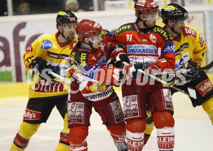 EBEL. Erste Bank Eishockey Bundesliga. KAC gegen Vienna Capitals. Paer Arlbrandt, Christoph Harand (KAC), Aaron Fox, Philippe Lakos (Caps). Klagenfurt, am 30.12.2007. 
---
pressefotos, pressefotografie, kuess, qs, qspictures, sport, bild, bilder, bilddatenbank