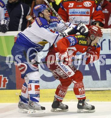 EBEL. Eishockey Bundesliga.  KAC gegen VSV. Herbert Ratz (KAC), Marc Brown (VSV). Klagenfurt, am 29.1.2008.
Foto: Kuess
---
pressefotos, pressefotografie, kuess, qs, qspictures, sport, bild, bilder, bilddatenbank