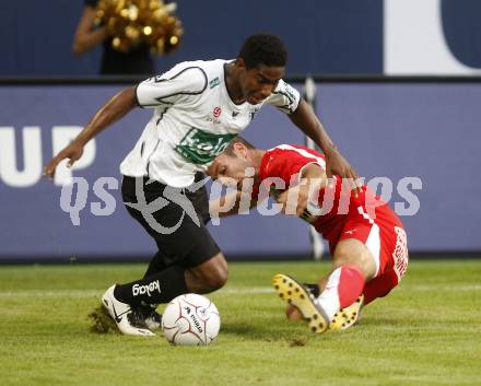 Fussball tipp3 Bundesliga. SK Austria Kaernten gegen Mattersburg. Da Silva Sandro Jose (Kaernten), Atan Cem (Mattersburg). Klagenfurt, 9.8.2008
Copyright Kuess

---
pressefotos, pressefotografie, kuess, qs, qspictures, sport, bild, bilder, bilddatenbank