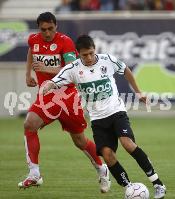 Fussball tipp3 Bundesliga. SK Austria Kaernten gegen Mattersburg. Junuzovic Zlatko (Kaernten), Sedloski Goce (Mattersburg). Klagenfurt, 9.8.2008
Copyright Kuess

---
pressefotos, pressefotografie, kuess, qs, qspictures, sport, bild, bilder, bilddatenbank