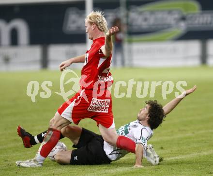Fussball tipp3 Bundesliga. SK Austria Kaernten gegen Mattersburg. Mair Wolfgang (Kaernten), Csizmadia Csaba (Mattersburg). Klagenfurt, 9.8.2008
Copyright Kuess

---
pressefotos, pressefotografie, kuess, qs, qspictures, sport, bild, bilder, bilddatenbank