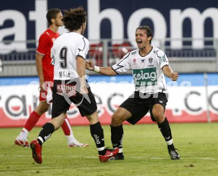 Fussball tipp3 Bundesliga. SK Austria Kaernten gegen Mattersburg. Torjubel Pichorner Jürgen Gerhard,  Mair Wolfgang (Kaernten). Klagenfurt, 9.8.2008
Copyright Kuess

---
pressefotos, pressefotografie, kuess, qs, qspictures, sport, bild, bilder, bilddatenbank