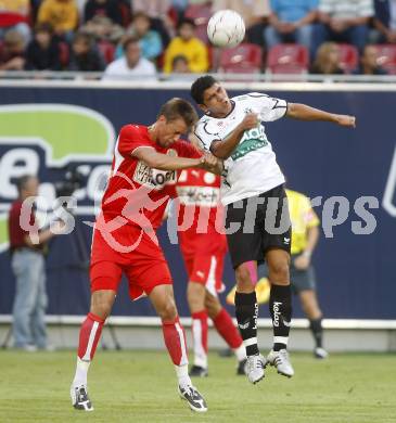 Fussball tipp3 Bundesliga. SK Austria Kaernten gegen Mattersburg. Rocha Sobrinho Filho Adi (Kaernten), Mravac Adnan (Mattersburg).   Klagenfurt, 9.8.2008
Copyright Kuess

---
pressefotos, pressefotografie, kuess, qs, qspictures, sport, bild, bilder, bilddatenbank
