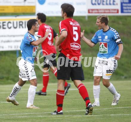 Fussball. Regionalliga. SV Feldkirchen gegen TSV Sparkasse Hartberg. Torjubel Auron Miloti, Michael Rebernig (Feldkirchen). Feldkirchen, am 22.8.2008.
Foto: Kuess

---
pressefotos, pressefotografie, kuess, qs, qspictures, sport, bild, bilder, bilddatenbank