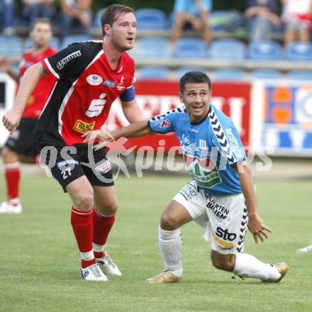 Fussball. Regionalliga. SV Feldkirchen gegen TSV Sparkasse Hartberg. Auron Miloti (Feldkirchen), Stefan Spanninger (Hartberg). Feldkirchen, am 22.8.2008.
Foto: Kuess

---
pressefotos, pressefotografie, kuess, qs, qspictures, sport, bild, bilder, bilddatenbank