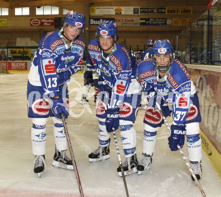 Eishockey Bundesliga. Testspiel. VSV gegen Augsburger Panthers. Benjamin Petrik, Stefan Bacher, Andreas Kristler (VSV). Villach, am 24.8.2008.
Foto: Kuess
---
pressefotos, pressefotografie, kuess, qs, qspictures, sport, bild, bilder, bilddatenbank