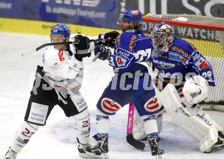 Eishockey Bundesliga. Testspiel. VSV gegen Augsburger Panthers.  Wolfgang Kromp, Bernhard Starkbaum (VSV), Matt Ryan (Augsburg). Villach, am 24.8.2008.
Foto: Kuess

---
pressefotos, pressefotografie, kuess, qs, qspictures, sport, bild, bilder, bilddatenbank