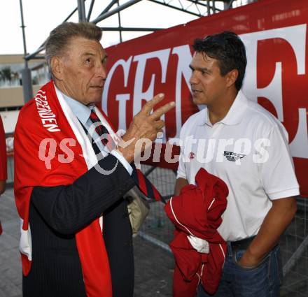 EBEL. Eishockey Bundesliga. Mannschaftspraesentation KAC. Hermann Knoll,  Manny Viveiros. Woertherseebuehne. Klagenfurt, am 4.9.2008.
Foto: Kuess

---
pressefotos, pressefotografie, kuess, qs, qspictures, sport, bild, bilder, bilddatenbank