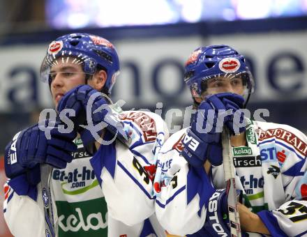 EBEL.  Eishockey Bundesliga. VSV gegen EHC Linz. FERLAND Jonathan, KRISTLER Andreas (VSV). Villach, am 21.9.2008.
Foto: Kuess

---
pressefotos, pressefotografie, kuess, qs, qspictures, sport, bild, bilder, bilddatenbank
