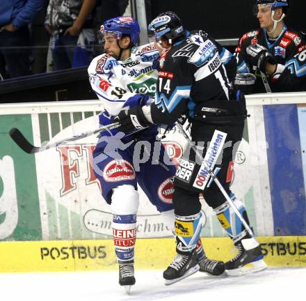 EBEL.  Eishockey Bundesliga. VSV gegen EHC Linz. ORAZE Martin (VSV), IBERER Florian (Linz). Villach, am 21.9.2008.
Foto: Kuess

---
pressefotos, pressefotografie, kuess, qs, qspictures, sport, bild, bilder, bilddatenbank