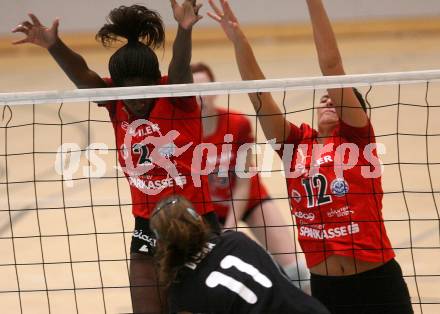 Volleyball. MEVZA. Bundesliga. ATSC Wildcats gegen VK Doprastav Bratislava (SVK). BROWN Vicki, ZANGERL Sandra (Wildcats). Klagenfurt, 26.9.2008
Foto: Nadja Kuess

---
pressefotos, pressefotografie, kuess, qs, qspictures, sport, bild, bilder, bilddatenbank