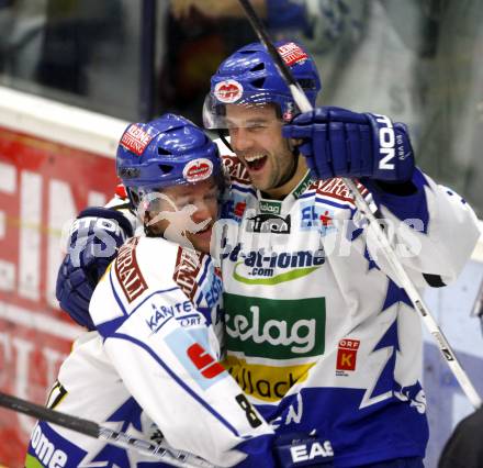 EBEL. Eishockey Bundesliga. EC VSV gegen EV Vienna Capitals. Torjubel Roland Kaspitz, Darell Scoville. Villach, am 17.10.2008.
Foto: Kuess

---
pressefotos, pressefotografie, kuess, qs, qspictures, sport, bild, bilder, bilddatenbank