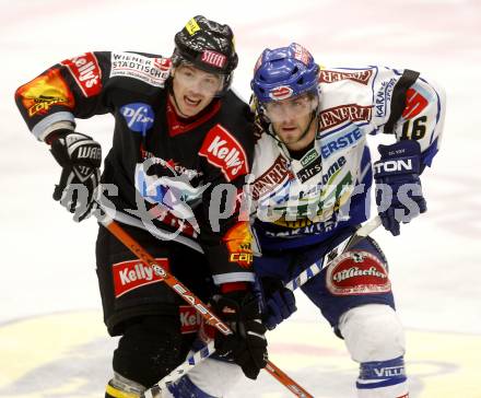 EBEL. Eishockey Bundesliga. EC VSV gegen EV Vienna Capitals. Dan Cavanaugh, (VSV), Douglas Lynch (Vienna). Villach, am 17.10.2008.
Foto: Kuess

---
pressefotos, pressefotografie, kuess, qs, qspictures, sport, bild, bilder, bilddatenbank