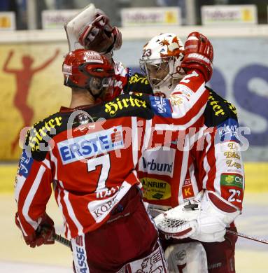EBEL. Eishockey Bundesliga. EC KAC gegen EC VSV. Jubel Herbert Ratz, Hannes Enzenhofer. Klagenfurt, am 19.10.2008.
Foto: Kuess

---
pressefotos, pressefotografie, kuess, qs, qspictures, sport, bild, bilder, bilddatenbank