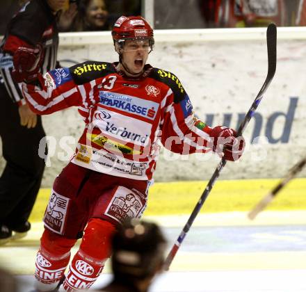 EBEL. Eishockey Bundesliga. EC KAC gegen EC VSV. Torjubel Johannes Kirisits. Klagenfurt, am 19.10.2008.
Foto: Kuess

---
pressefotos, pressefotografie, kuess, qs, qspictures, sport, bild, bilder, bilddatenbank