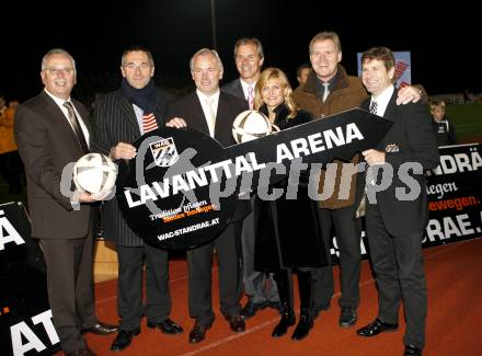 Fussball Regionalliga. SK St. Andrae/Lavanttal. Stadioneroeffnung Lavanttal Arena. Landeshauptmannstellvertreter Reinhart Rohr, Buergermeister Gerhard Seifried, Landeshauptmann Gerhard Doerfler, Landesrat Josef Martinz, Waltraud Riegler, Wolfgang Knes, Dietmar Riegler. Wolfsberg, am 31.10.2008.
Foto: Kuess

---
pressefotos, pressefotografie, kuess, qs, qspictures, sport, bild, bilder, bilddatenbank