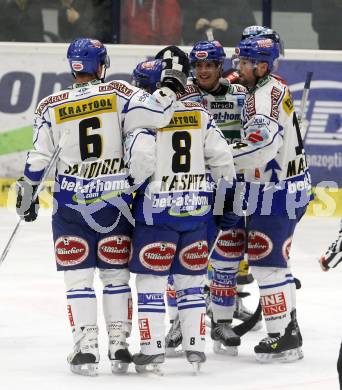EBEL. Eishockey Bundesliga. EC Pasut VSV gegen EHC LIWEST Linz. Torjubel VSV. Villach, am 6.1.2009.
Foto: Kuess 


---
pressefotos, pressefotografie, kuess, qs, qspictures, sport, bild, bilder, bilddatenbank