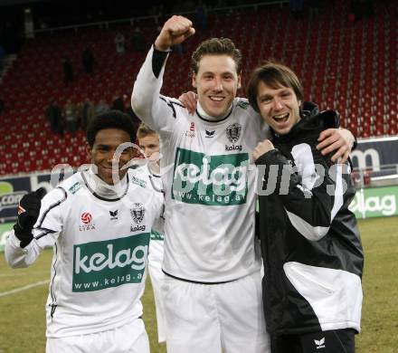 Fussball. Tipp3-Bundesliga. SK Austria Kelag Kaernten  gegen Sturm Graz. Jubel Sandro, Schumacher, Wolfgang Bubenik. Klagenfurt, 18.3..2009. 
Foto: Kuess

---
pressefotos, pressefotografie, kuess, qs, qspictures, sport, bild, bilder, bilddatenbank