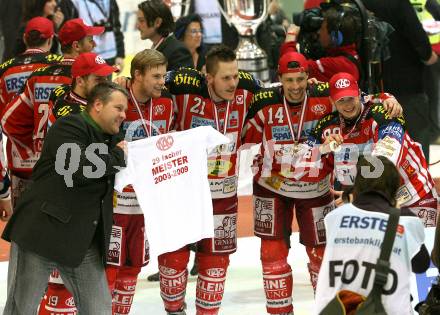 EBEL. Eishockey Bundesliga. KAC gegen EC Salzburg. Jubel Meister KAC. Klagenfurt, am 5.4.2009.
Foto: Kuess 

---
pressefotos, pressefotografie, kuess, qs, qspictures, sport, bild, bilder, bilddatenbank