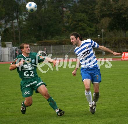 Fussball. Kaerntner Liga. VSV gegen SV Lendorf. Schuri Arno (VSV), Morgenstern Martin (Lendorf). Villach, 10.10.2009. 
Foto: Kuess

---
pressefotos, pressefotografie, kuess, qs, qspictures, sport, bild, bilder, bilddatenbank