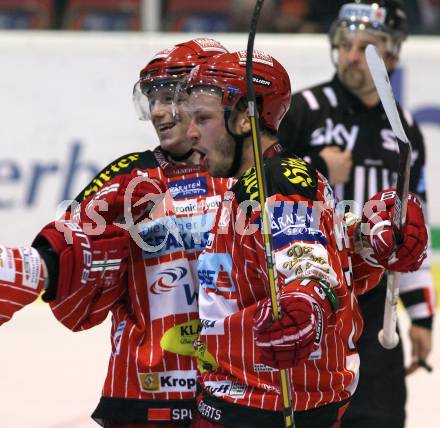 EBEL. Eishockey Bundesliga. KAC gegen Alba Volan SAPA Fehervar AV19.  Torjubel Johannes Kirisits, Kirk Furey (KAC). Klagenfurt, am 23.10.2009.
Foto: Kuess 

---
pressefotos, pressefotografie, kuess, qs, qspictures, sport, bild, bilder, bilddatenbank