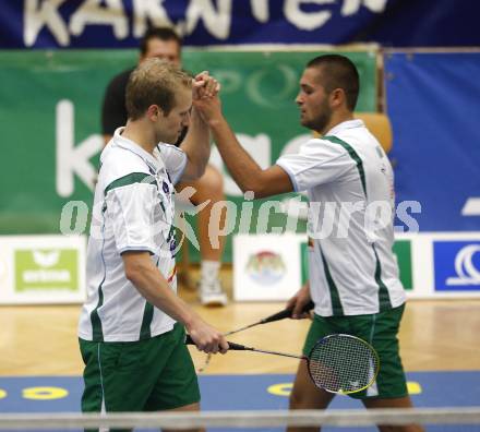 Badminton Bundesliga. ASKOE Kelag Kaernten gegen BSC70 Linz. Michael Trojan, Julian Hristov (Kaernten). Klagenfurt, am 25.10.2009.
Foto: Kuess
---
pressefotos, pressefotografie, kuess, qs, qspictures, sport, bild, bilder, bilddatenbank