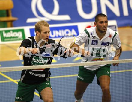 Badminton Bundesliga. ASKOE Kelag Kaernten gegen BSC70 Linz. Michael Trojan, Julian Hristov (Kaernten). Klagenfurt, am 25.10.2009.
Foto: Kuess
---
pressefotos, pressefotografie, kuess, qs, qspictures, sport, bild, bilder, bilddatenbank