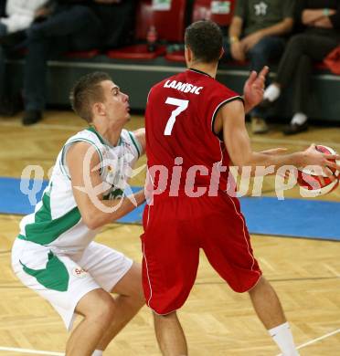 Basketball Bundesliga. Woerthersee Piraten gegen WBC Kraftwerk Wels. Rasid Mahalbasic (Piraten), Davor Lamesic (Wels). Klagenfurt, am 31.10.2009.
Foto: Kuess

---
pressefotos, pressefotografie, kuess, qs, qspictures, sport, bild, bilder, bilddatenbank