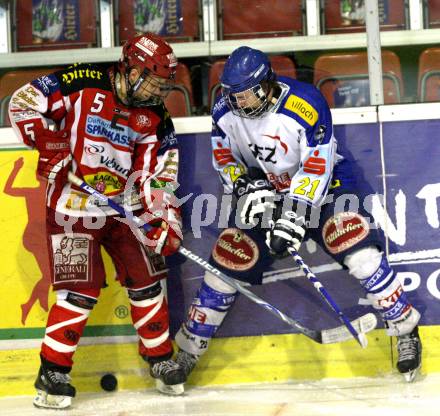 Eishockey U20 Meisterschaft. KAC gegen VSV. Thomas Kircher (KAC), Kevin Steiner (VSV). Klagenfurt am 4.11.2009
Foto: Kuess
---
pressefotos, pressefotografie, kuess, qs, qspictures, sport, bild, bilder, bilddatenbank