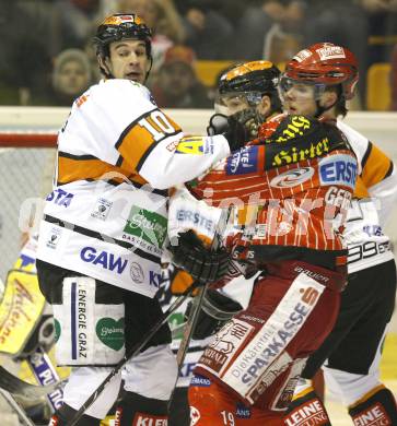 EBEL. Eishockey Bundesliga. KAC Graz 99ers.  David Schuller, Stefan Geier, (KAC),  Warren Norris (Graz). Klagenfurt, am 26.11.2009.
Foto: Kuess 

---
pressefotos, pressefotografie, kuess, qs, qspictures, sport, bild, bilder, bilddatenbank