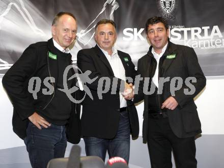 Fussball Bundesliga. SK Austria Kaernten. Pressekonferenz, Praesentation des neuen Trainers.  Karl Heinz Petritz, neuer Trainer Joze Prelogar, Mario Canori. Klagenfurt, 26.11.2009.
Foto: Kuess
---
pressefotos, pressefotografie, kuess, qs, qspictures, sport, bild, bilder, bilddatenbank