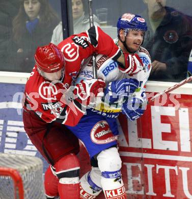 EBEL. Eishockey Bundesliga. EC Pasut VSV gegen HK Acroni Jesenice. Jean Francois Fortin,  (VSV), Ales Remar (Jesenice)
Foto: Kuess 


---
pressefotos, pressefotografie, kuess, qs, qspictures, sport, bild, bilder, bilddatenbank