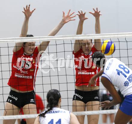 Volleyball. CEV - Cup. ATSC Wildcats gegen Clube Desportivo Ribeirense. Kristina Fabris, Anna Cmaylo (Wildcats). Klagenfurt, 2.12.2009.
Foto: Kuess 


---
pressefotos, pressefotografie, kuess, qs, qspictures, sport, bild, bilder, bilddatenbank