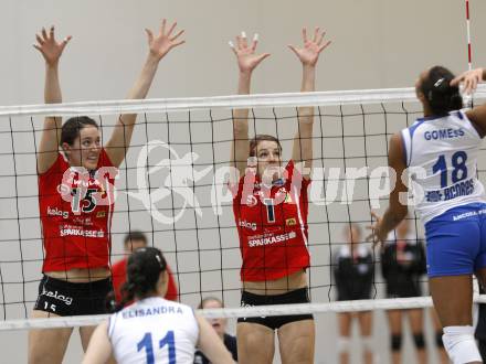 Volleyball. CEV - Cup. ATSC Wildcats gegen Clube Desportivo Ribeirense. Kristina Fabris, Anna Cmaylo (Wildcats). Klagenfurt, 2.12.2009.
Foto: Kuess 


---
pressefotos, pressefotografie, kuess, qs, qspictures, sport, bild, bilder, bilddatenbank