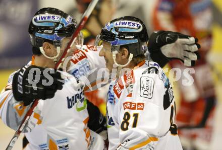 EBEL. Eishockey Bundesliga. KAC gegen EHC LIWEST Linz.  Torjubel Patrick Leahy, Andreas Judex  (Linz). Klagenfurt, am 20.12.2009.
Foto: Kuess 

---
pressefotos, pressefotografie, kuess, qs, qspictures, sport, bild, bilder, bilddatenbank
