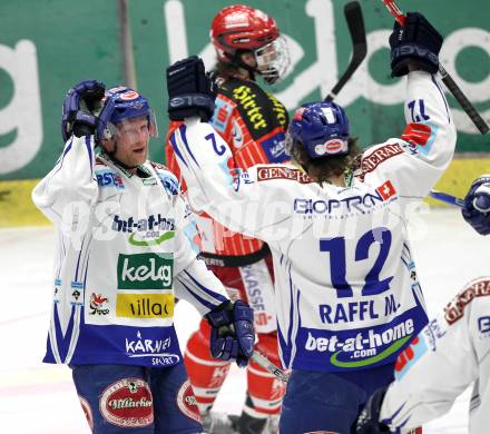 EBEL. Eishockey Bundesliga. EC Pasut VSV gegen KAC.  Torjubel Guenther Lanzinger (VSV). Villach, am 5.2.2010.
Foto: Kuess 


---
pressefotos, pressefotografie, kuess, qs, qspictures, sport, bild, bilder, bilddatenbank