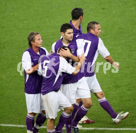 Fussball. Regionalliga. SK Austria Klagenfurt gegen Union St. Florian . Torjubel Stephan Buergler. Klagenfurt, 6.8.2010. 
Foto: Kuess

---
pressefotos, pressefotografie, kuess, qs, qspictures, sport, bild, bilder, bilddatenbank