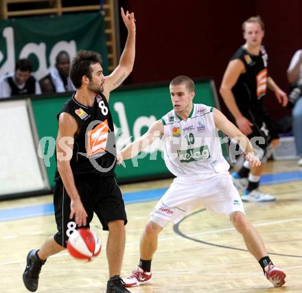 Basketball Bundesliga. Woerthersee Piraten gegen UBC Guessing Knights.  Markus Pachering, (Piraten), Alexander Nunner  (Guessing Knights). Klagenfurt, 2.10.2010.
Foto:  Kuess

---
pressefotos, pressefotografie, kuess, qs, qspictures, sport, bild, bilder, bilddatenbank