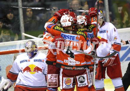 EBEL. Eishockey Bundesliga. KAC gegen Red Bull Salzburg. Torjubel KAC. Klagenfurt, 31.10.2010.
Foto: Kuess 

---
pressefotos, pressefotografie, kuess, qs, qspictures, sport, bild, bilder, bilddatenbank