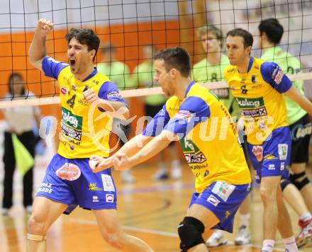 Volleyball. GM Capital Challenge Cup Men 2010/2011.  SK Posojilnica Aich/Dob (AUT)  vs VC Prefaxis MENEN (Bel). Jubel (Aich/Dob) Prevalje, 1.2.2011.
Foto: Kuess

---
pressefotos, pressefotografie, kuess, qs, qspictures, sport, bild, bilder, bilddatenbank